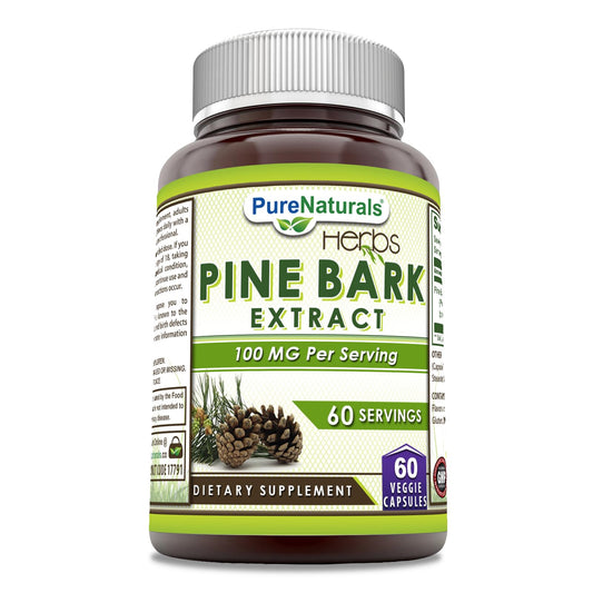 Pure Naturals Pine Bark Extract 100 mg per serving in a 60-count veggie capsules bottle