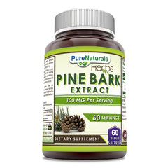 Pure Naturals Pine Bark Extract 100 mg per serving in a 60-count veggie capsules bottle