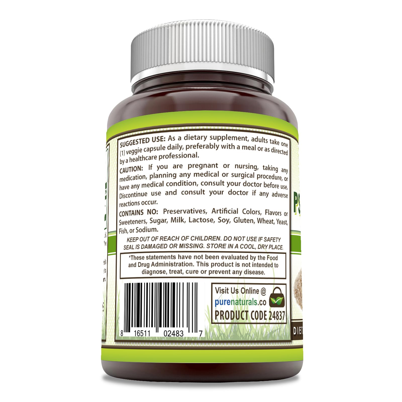 Psyllium Husk capsules showing 750 mg per serving