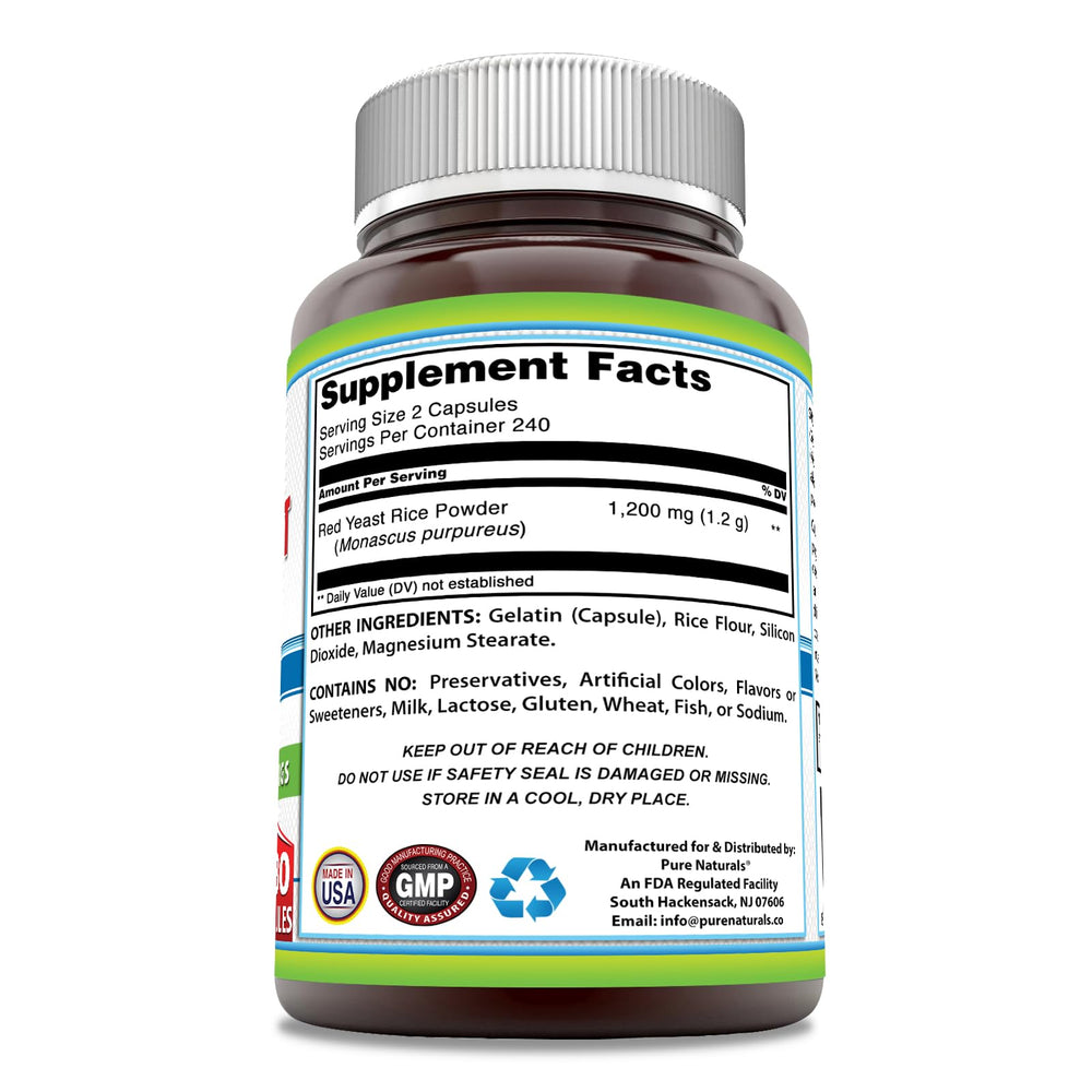 Front packaging of Pure Naturals Red Yeast Rice Plus CoQ10 with 480 capsules