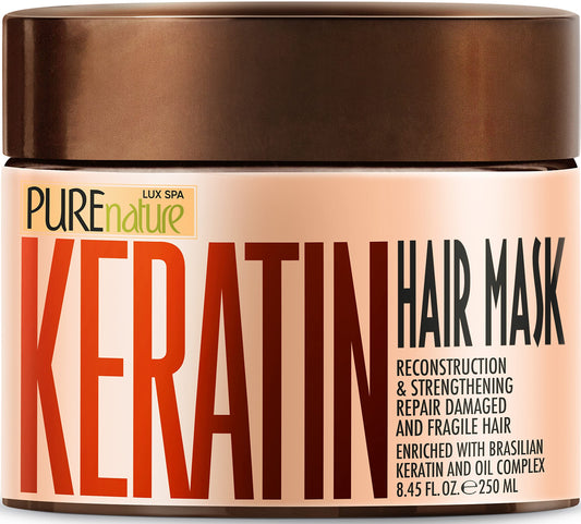 Pure Nature Lux Spa Keratin Hair Mask bottle for at-home deep conditioning and shine.