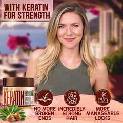 Pure Nature Lux Spa Keratin Hair Mask jar highlighted for rich hydration for dry, frizzy hair.