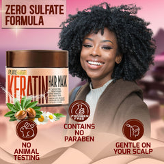 Pure Nature Lux Spa Keratin Hair Mask jar showcases conditioning for curly and straight hair.
