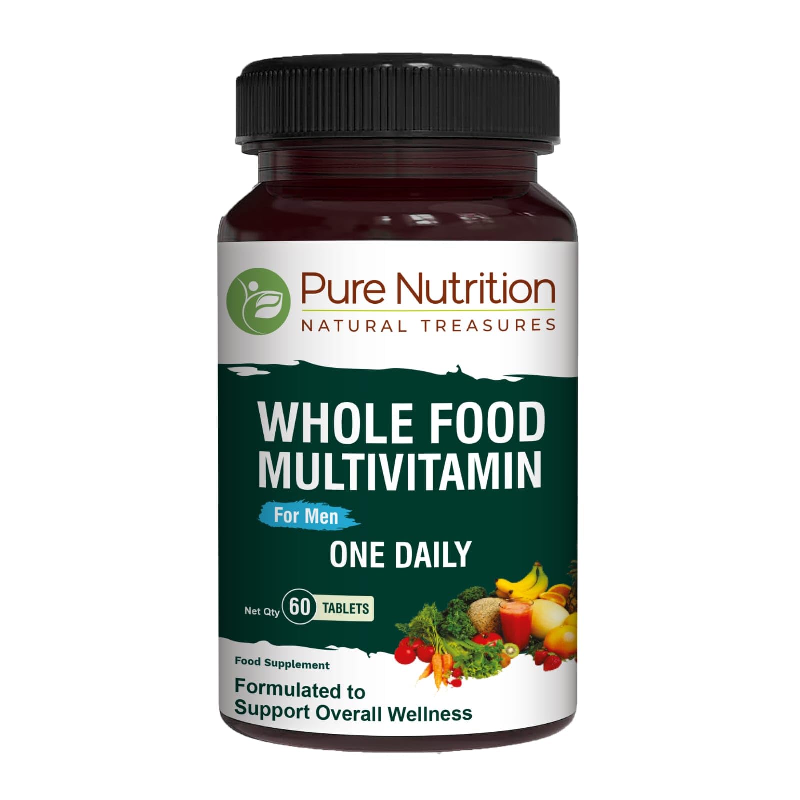 Front view of Pure Nutrition Men's Whole Food Multivitamin bottle