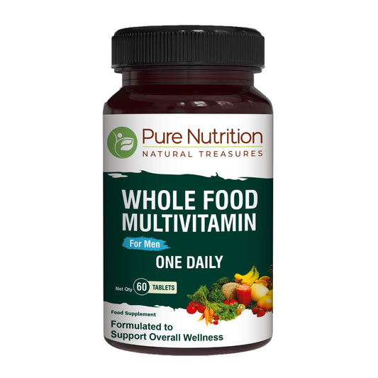 Front view of Pure Nutrition Men's Whole Food Multivitamin bottle