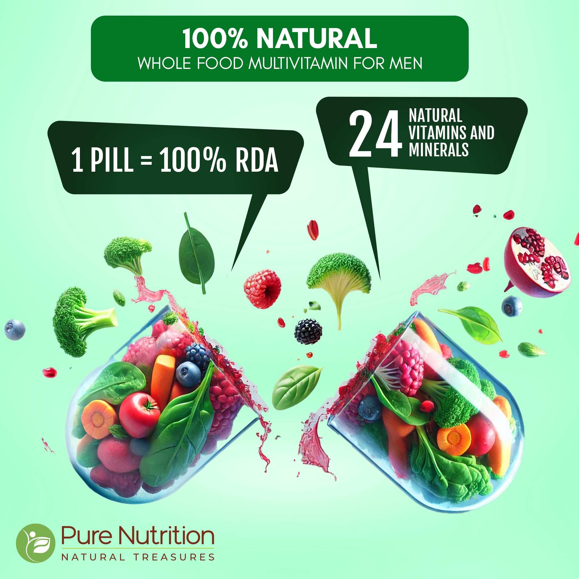 Label for Pure Nutrition Men's Multivitamin with 24 vitamins