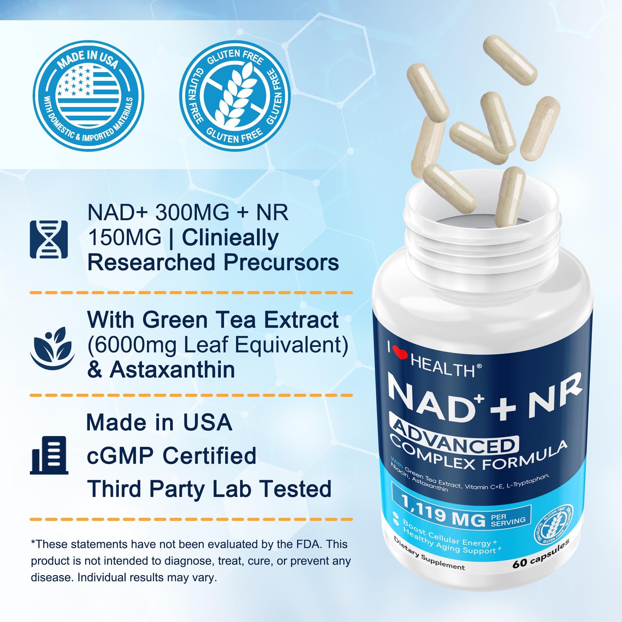 Pure organic NAD booster in 60 capsules