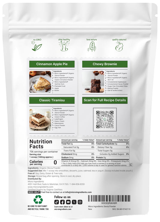 Back view with nutritional info for Reb-A stevia powder