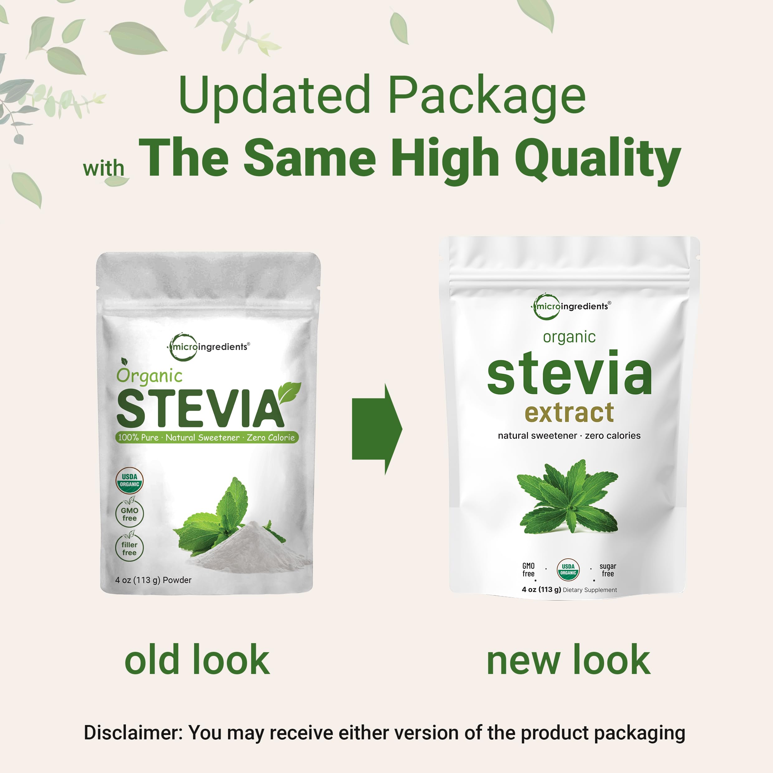 Product label of Pure Organic Stevia Powder 4 oz