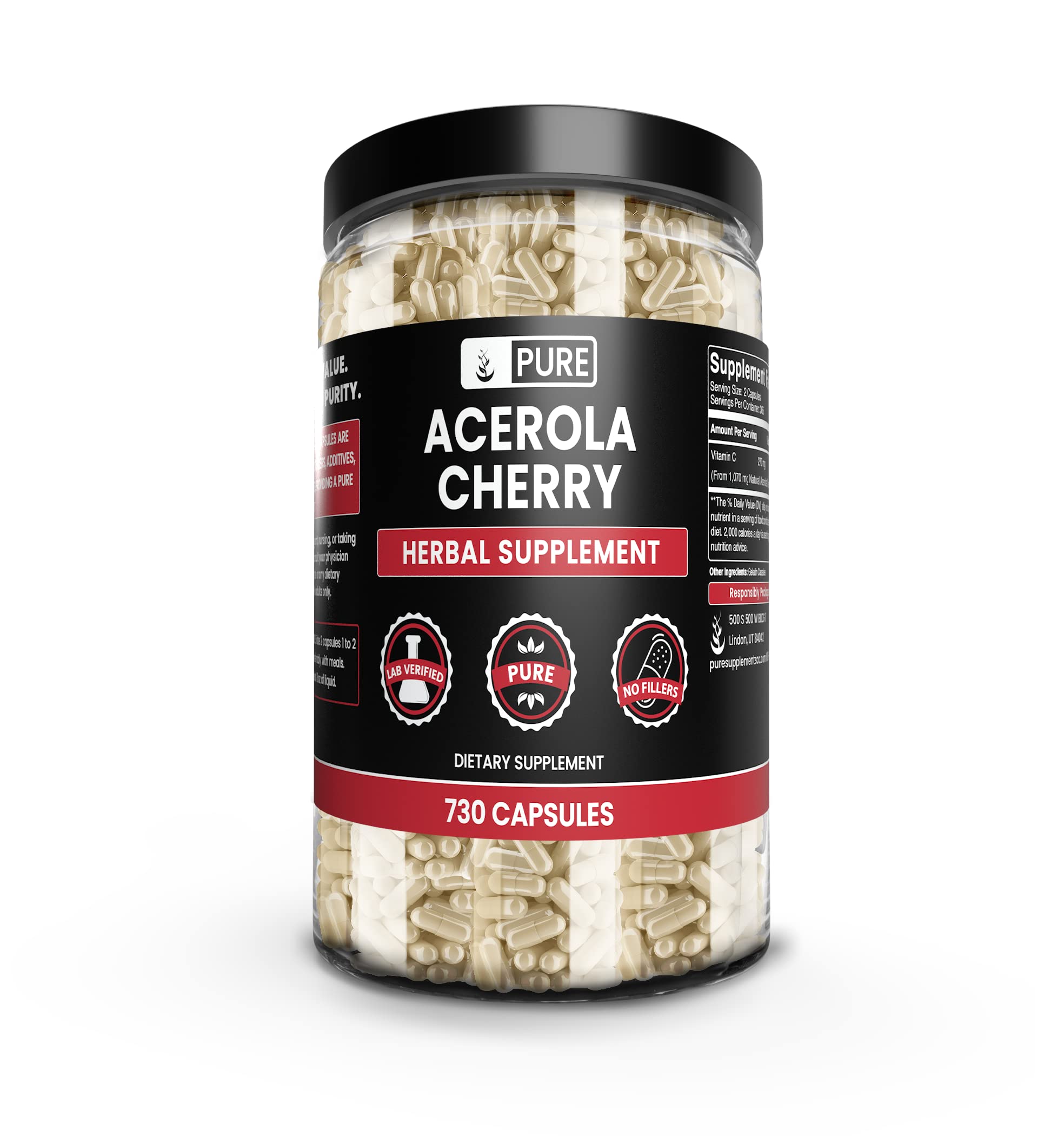 Pure Original Acerola Cherry capsules bottle, 730 capsules