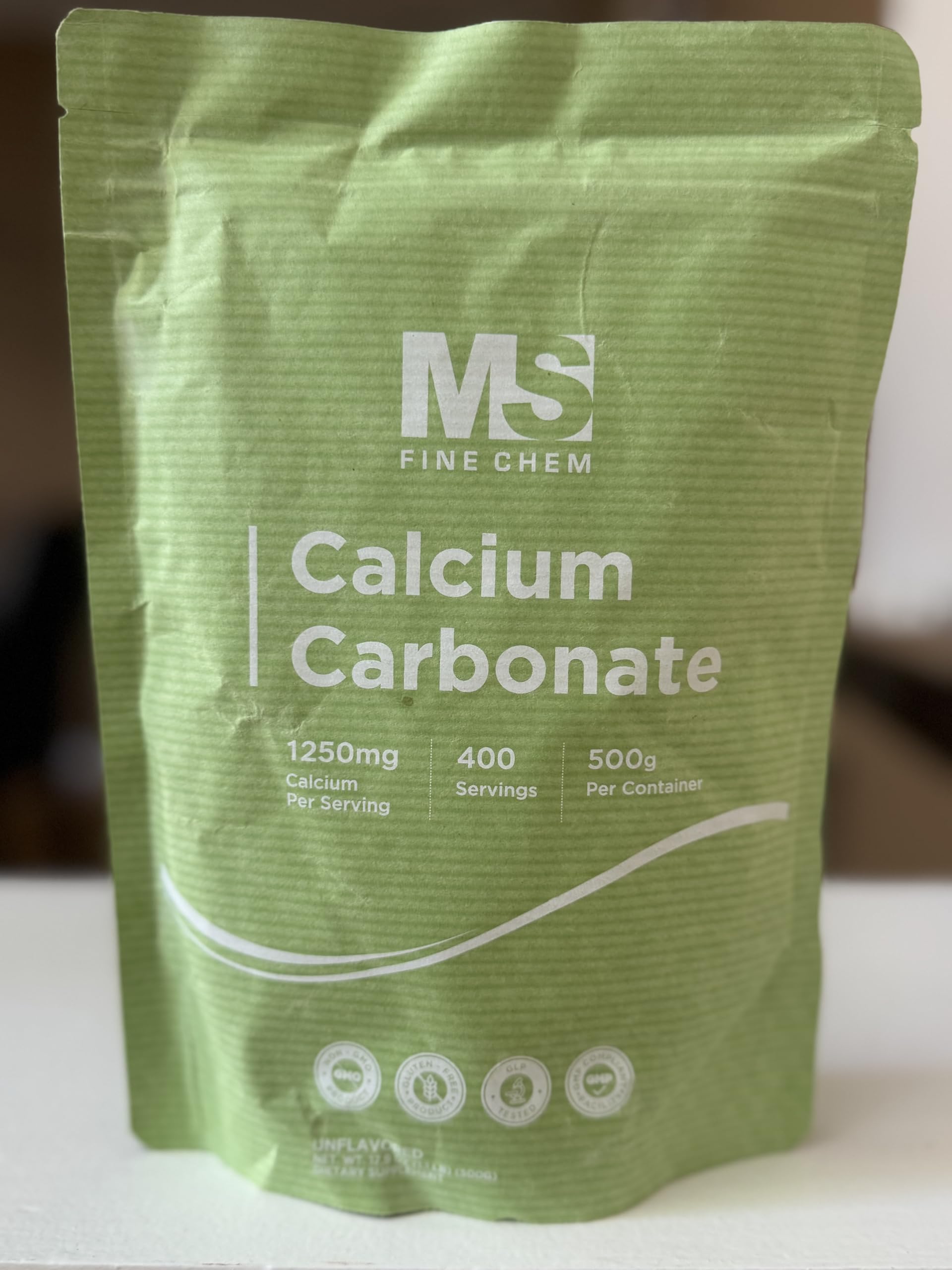 Close-up of calcium carbonate powder texture
