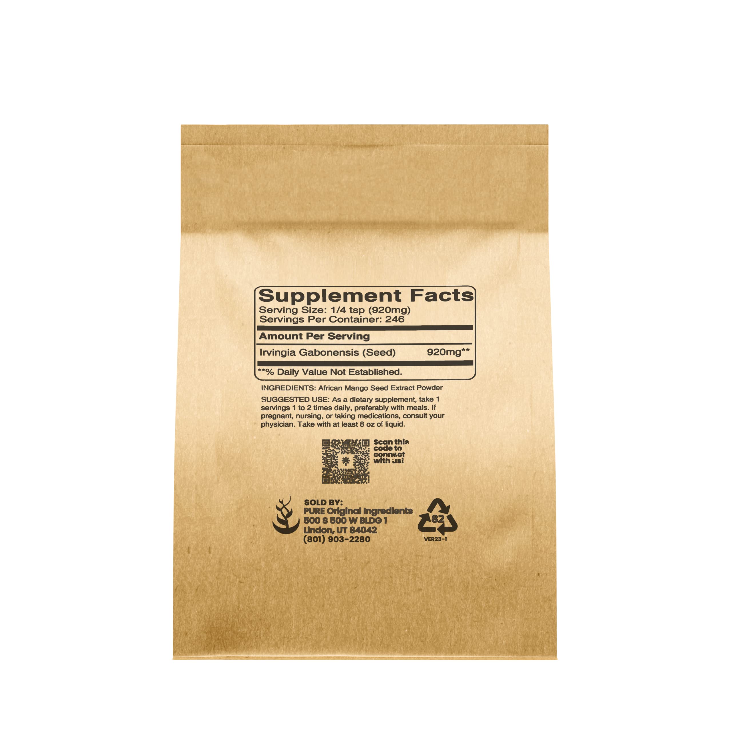 Pure Original Ingredients Irvingia extract label