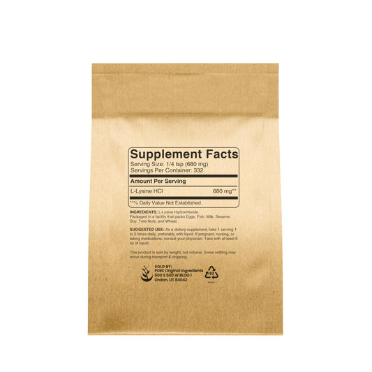 Packaging for Pure Original Ingredients L-Lysine HCl 8 oz