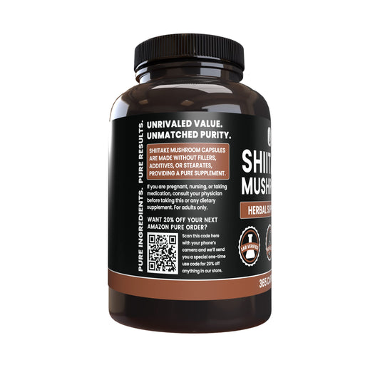Shiitake Mushroom Capsules bottle label - 365 capsules