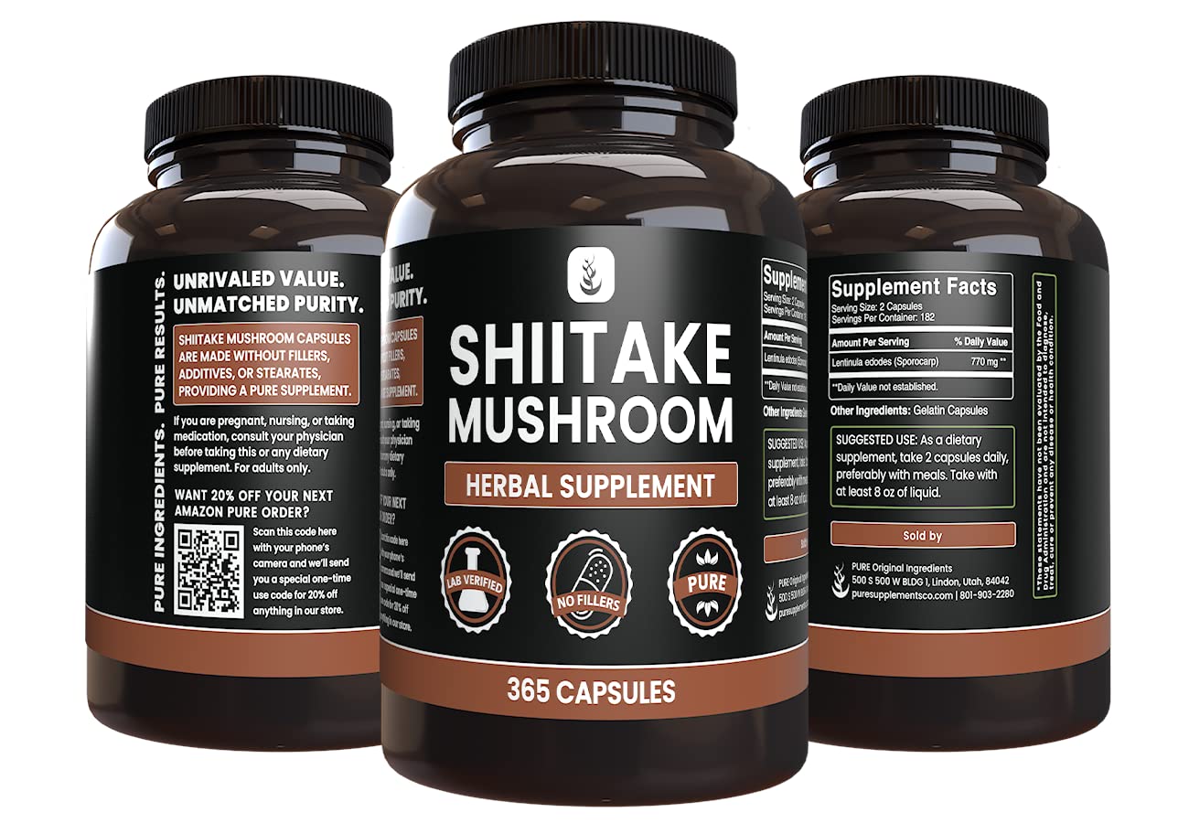 Utah, USA packaging of Pure Original Ingredients Shiitake Mushroom Capsules