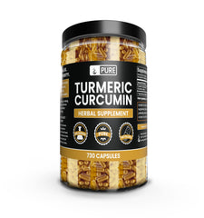 Bottle of Pure Original Ingredients Turmeric Curcumin 730 capsules labeled pure and undiluted