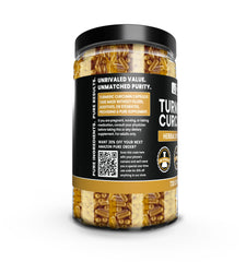 Close-up of turmeric curcumin capsules showing single-ingredient formula