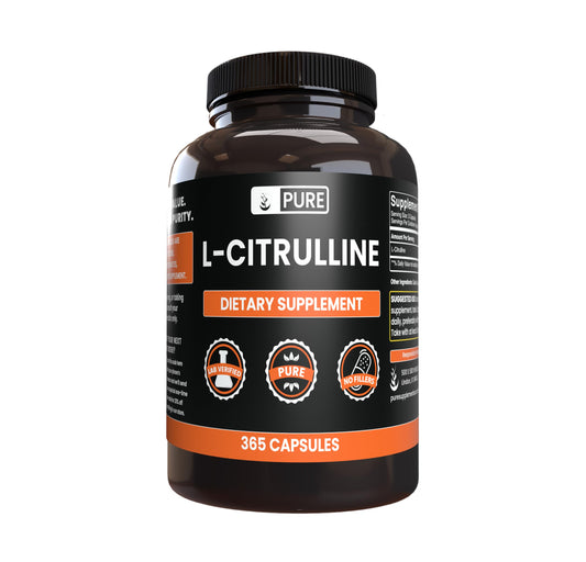 Front view of Pure Original L-Citrulline 365 capsules bottle