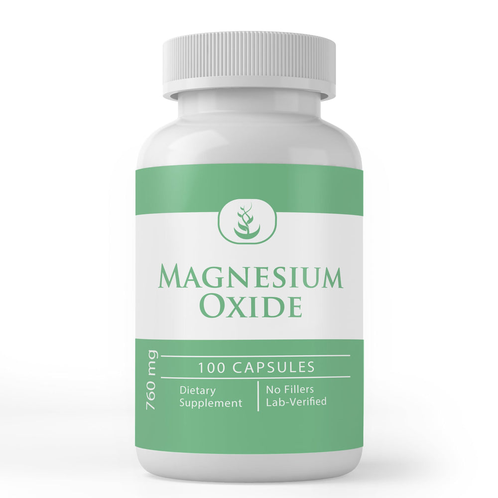 Bottle of Pure Magnesium Oxide capsules showing single-ingredient formula