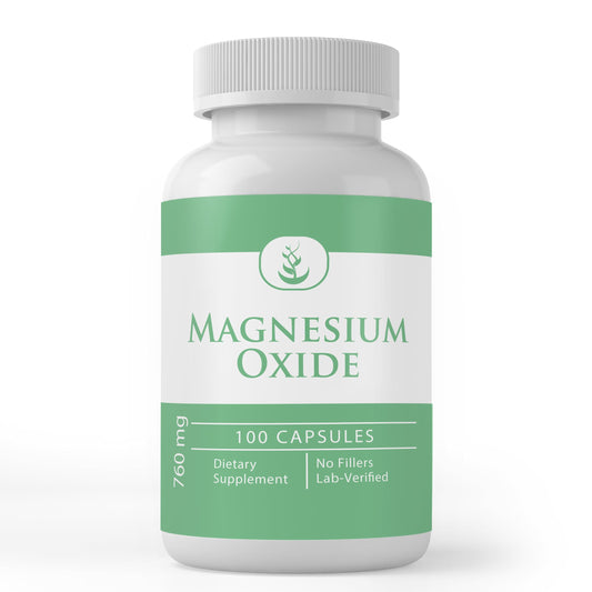 Bottle of Pure Magnesium Oxide capsules showing single-ingredient formula