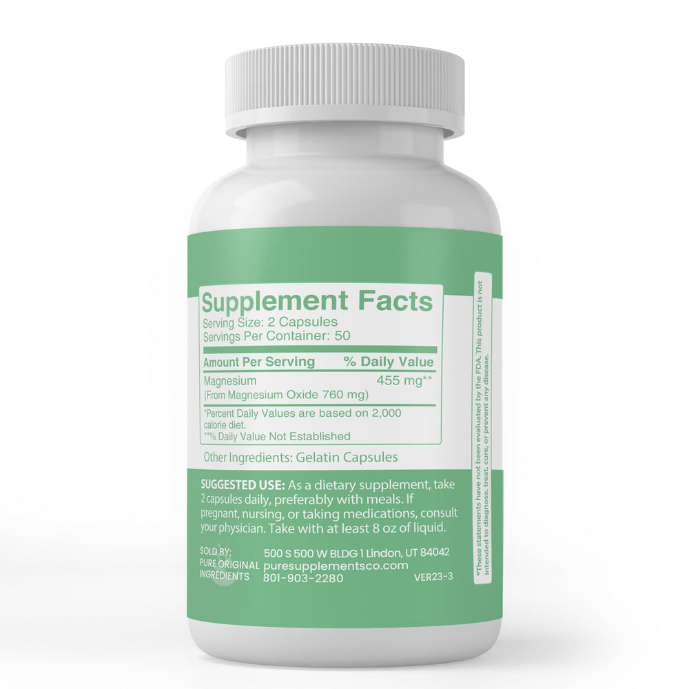 Pure magnesium oxide ingredient label