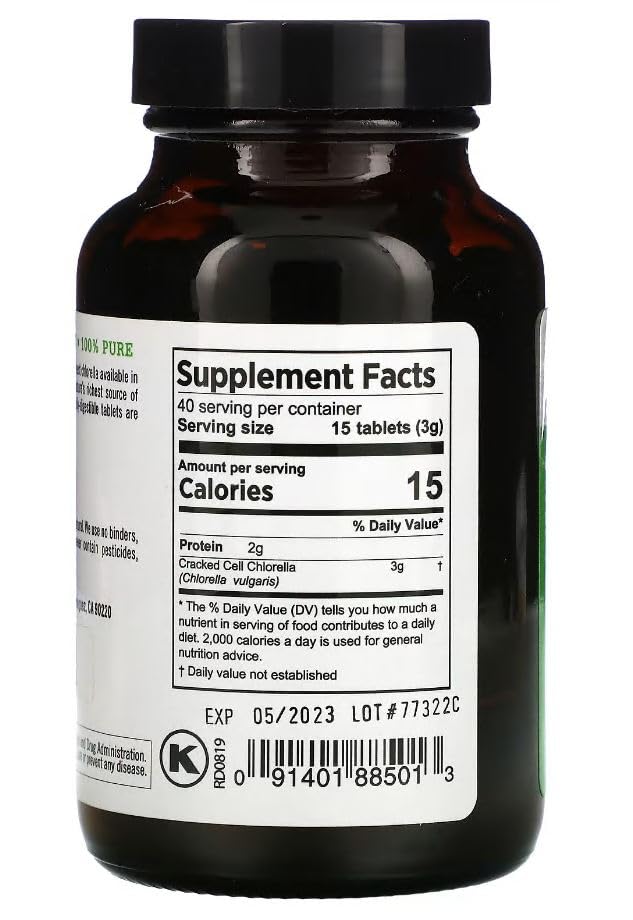 Pure Planet Cracked Cell Chlorella Organic bottle label close-up