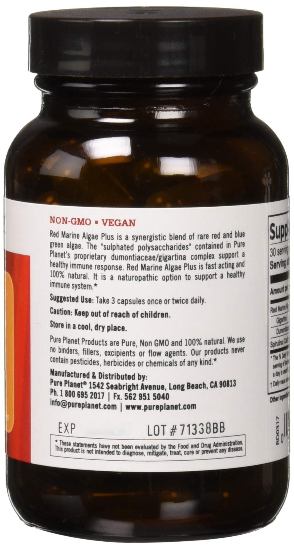 Label of Pure Planet Red Marine Algae Plus bottle