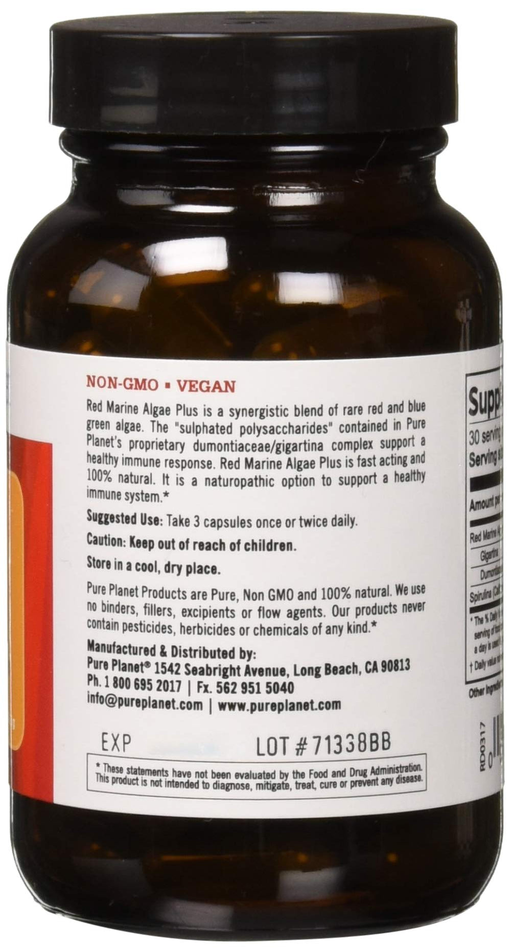 Label of Pure Planet Red Marine Algae Plus bottle