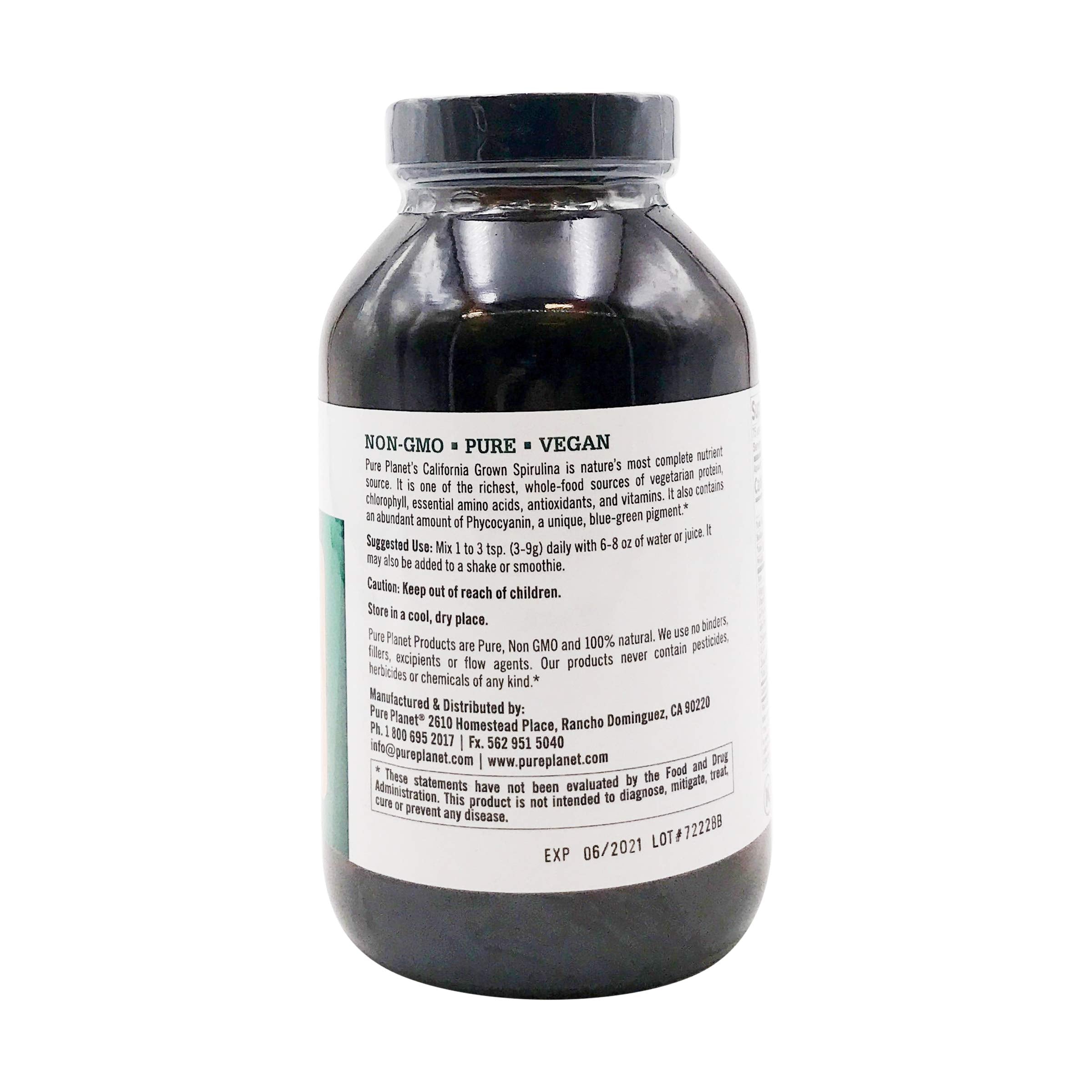 Pure Planet Spirulina Powder packaging and product information - back