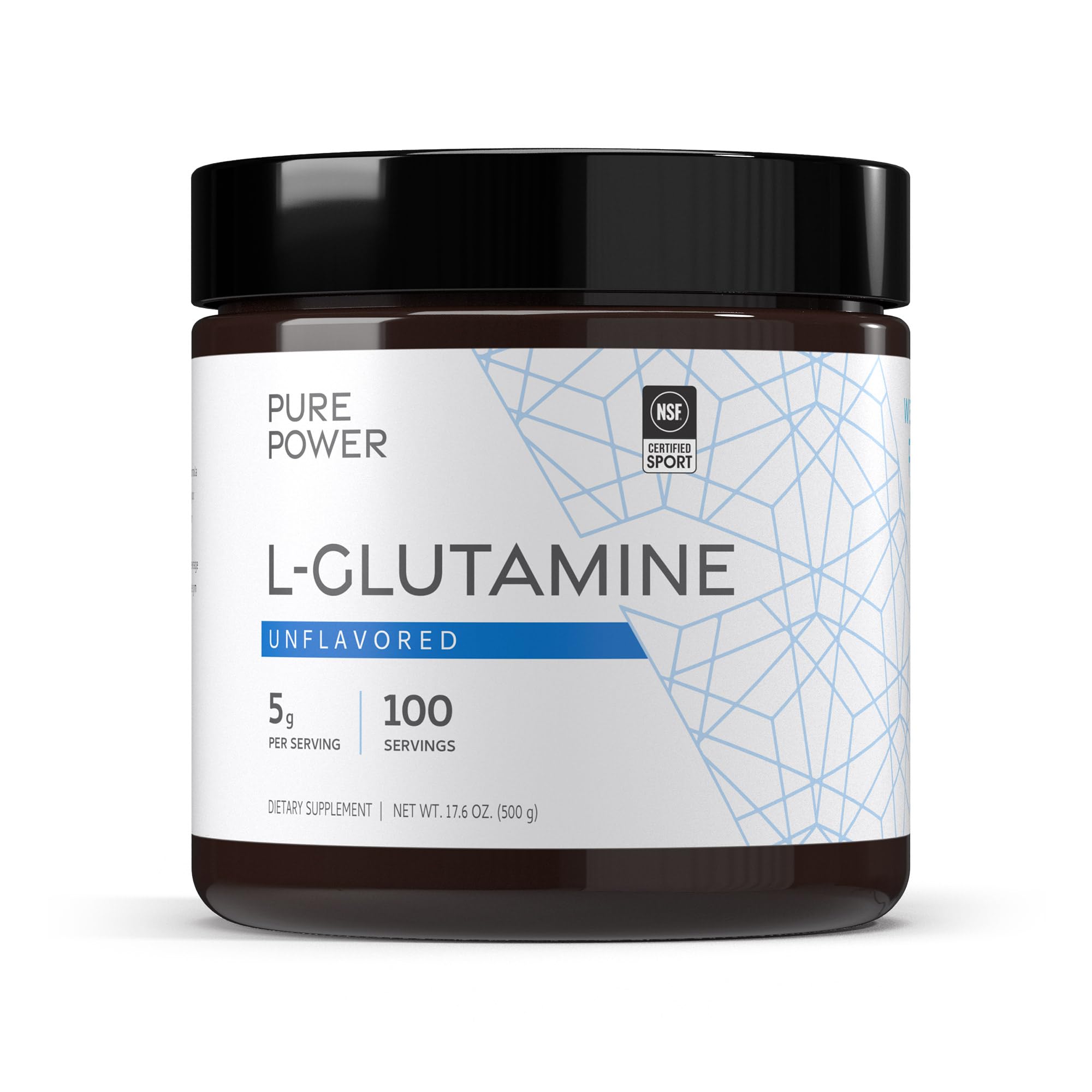 Pure Power L-Glutamine bottle on a white background