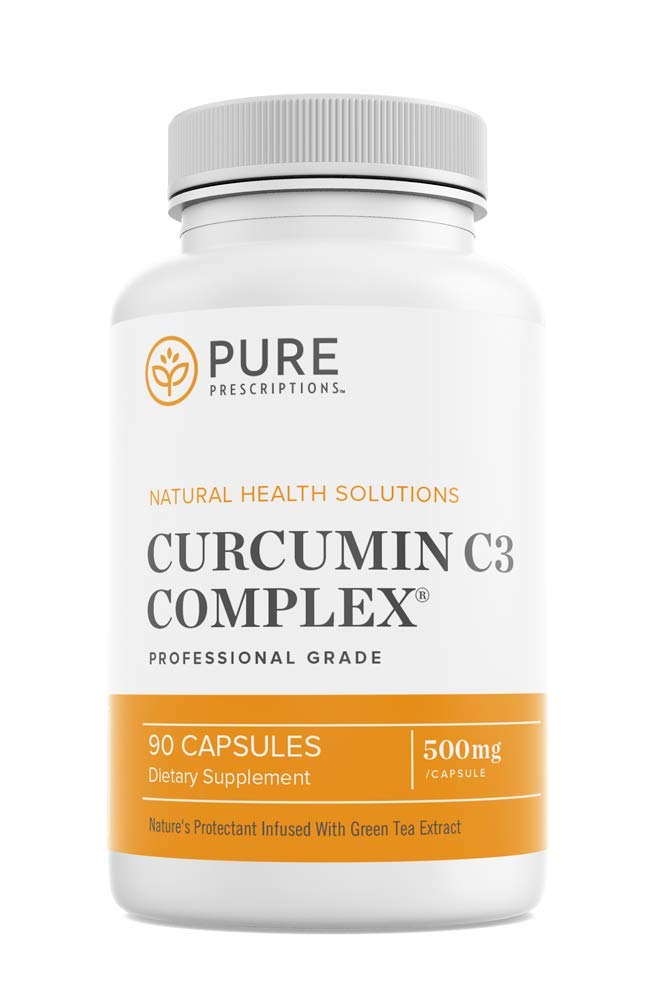 Bottle of Pure Prescriptions Turmeric Curcumin C3 Complex with Bioperine, 90 vegan capsules, Made in USA