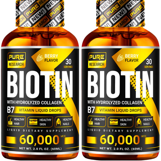 PURE RESEARCH Biotin & Collagen Liquid Drops bottle 60,000 mcg 4 fl oz