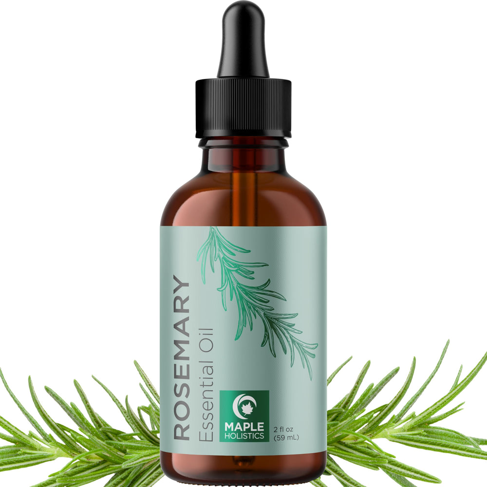 Pure rosemary oil for hair care bottle close-up