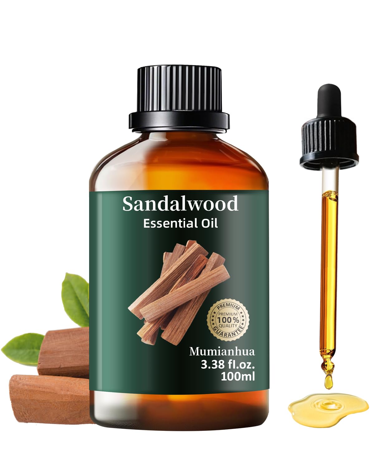 Pure sandalwood essential oil bottle, 3.38 fl oz