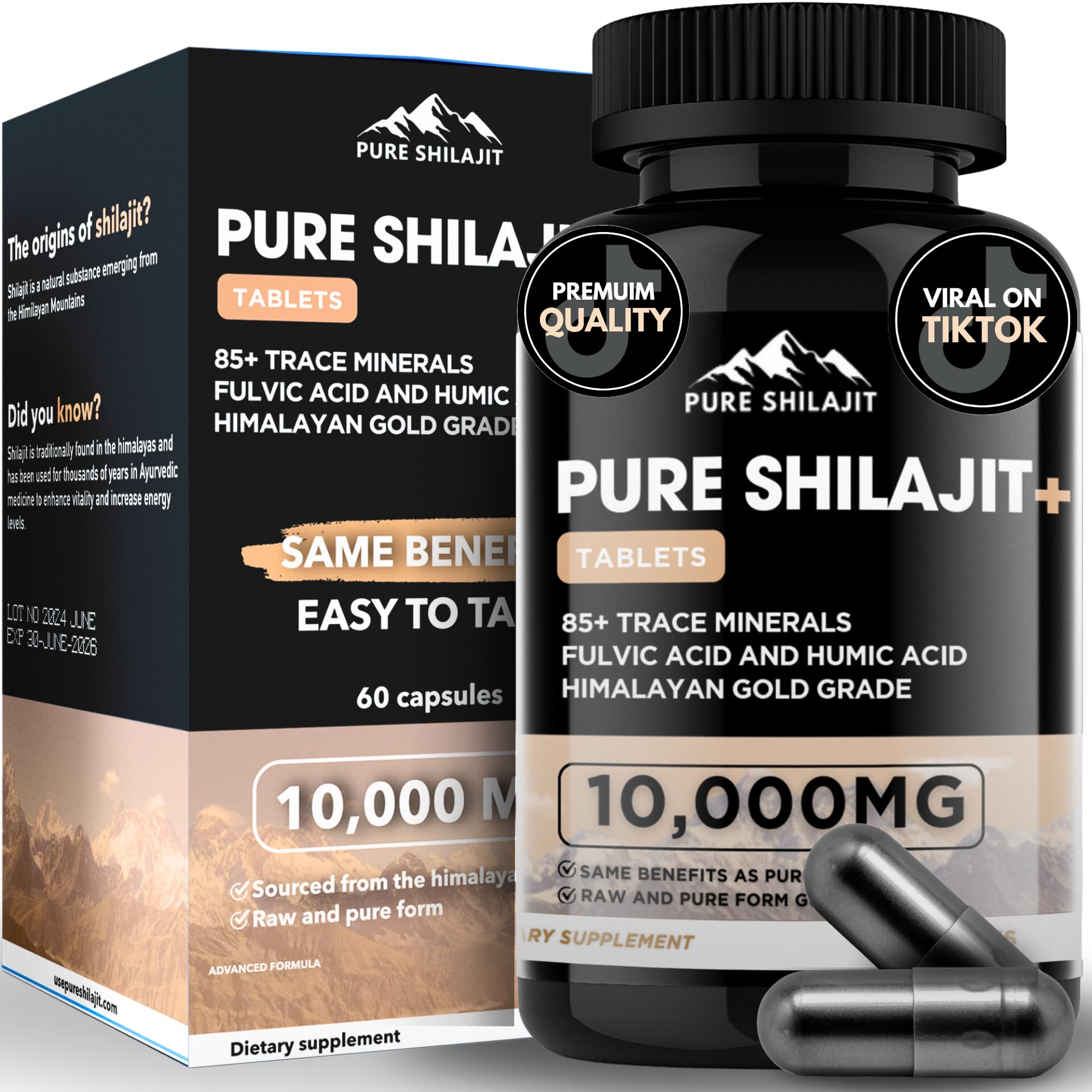 Pure Shilajit capsules bottle front shows the product for daily energy support