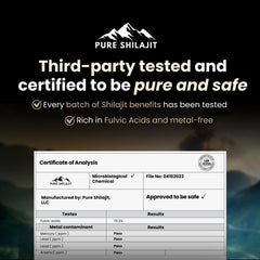 Label highlighting 85+ trace minerals on Shilajit packaging