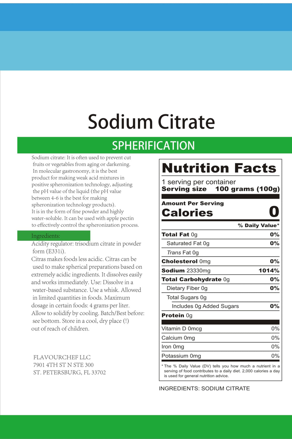 Close-up of sodium citrate crystals in 113g packaging