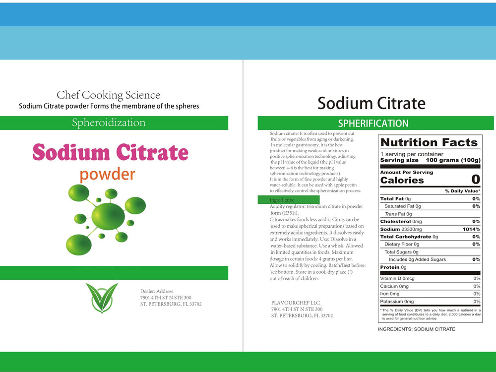 Front view of Pure Sodium Citrate 113g package for molecular gastronomy