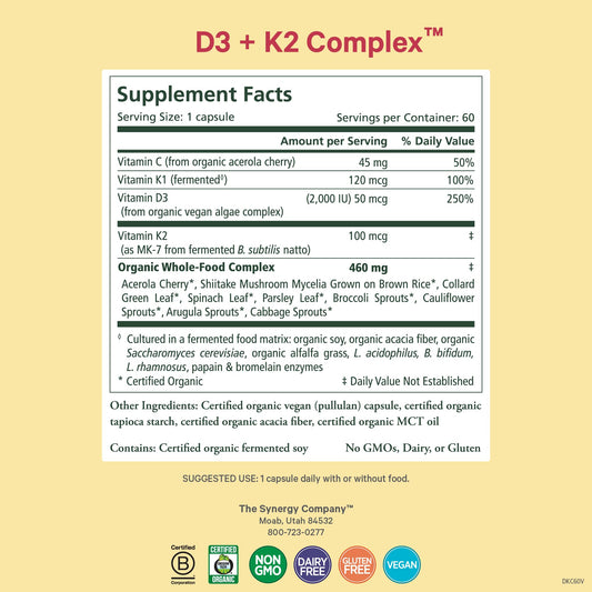 Close-up of the PURE SYNERGY D3 + K2 Complex label