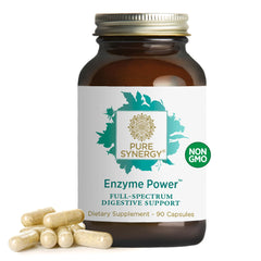 Pure Synergy Enzyme Power bottle offering full-spectrum digestive support for daily meals.