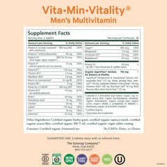 Pure Synergy Vita-Min-Vitality capsules closeup for vegan organic formula.
