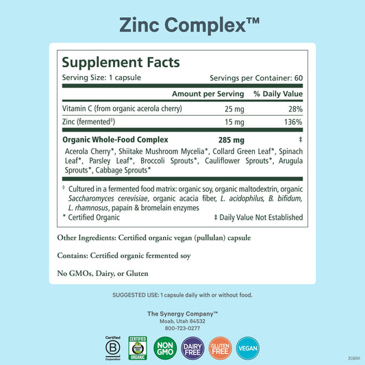 Label highlights 15 mg zinc per serving and vitamin C