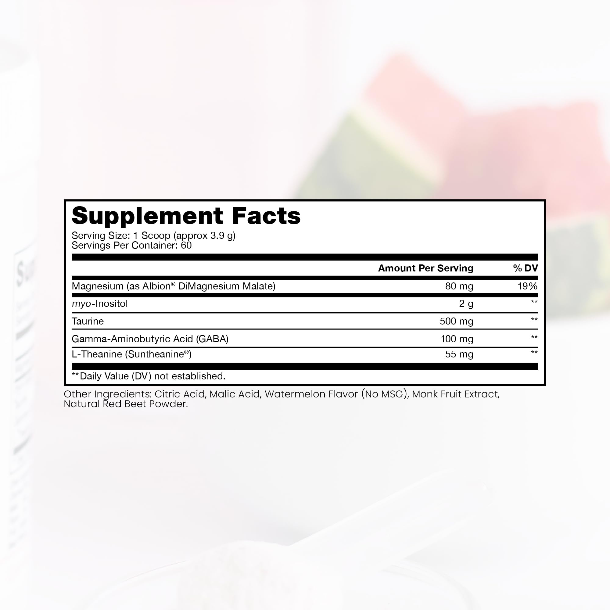 Back nutrition label for Just Relax Watermelon 60 Servings