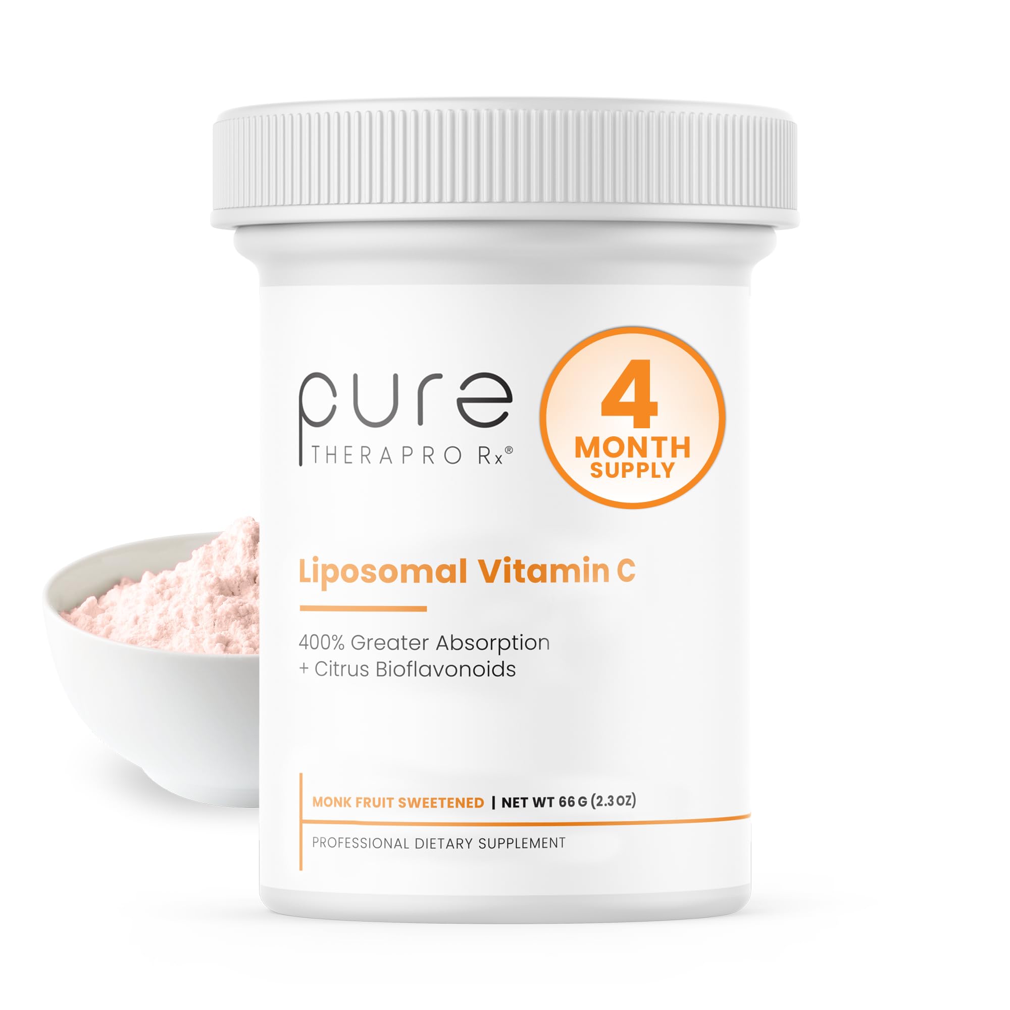 Front label of Pure TheraPro Rx Liposomal Vitamin C Powder canister