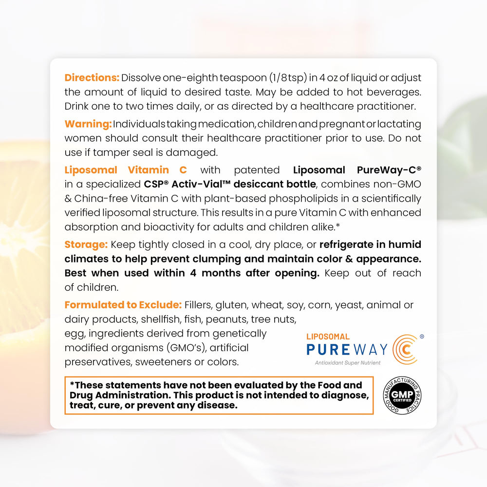 Serving size 250 mg of liposomal Vitamin C per serving
