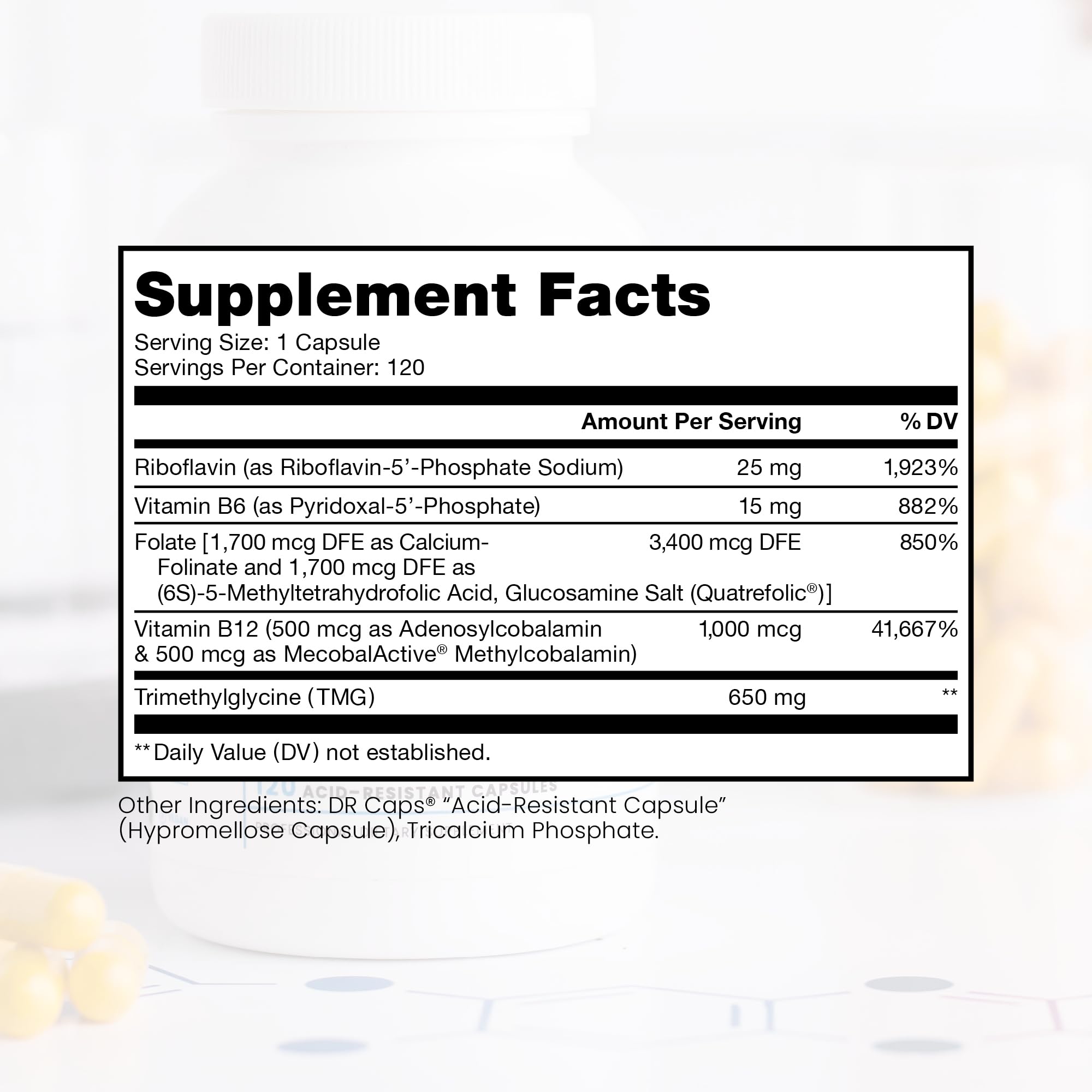 Pure Therapro Rx Methylated B Complex Vitamins bottle back nutrition