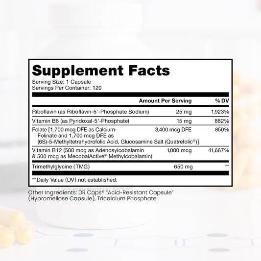 Pure Therapro Rx Methylated B Complex Vitamins bottle back nutrition