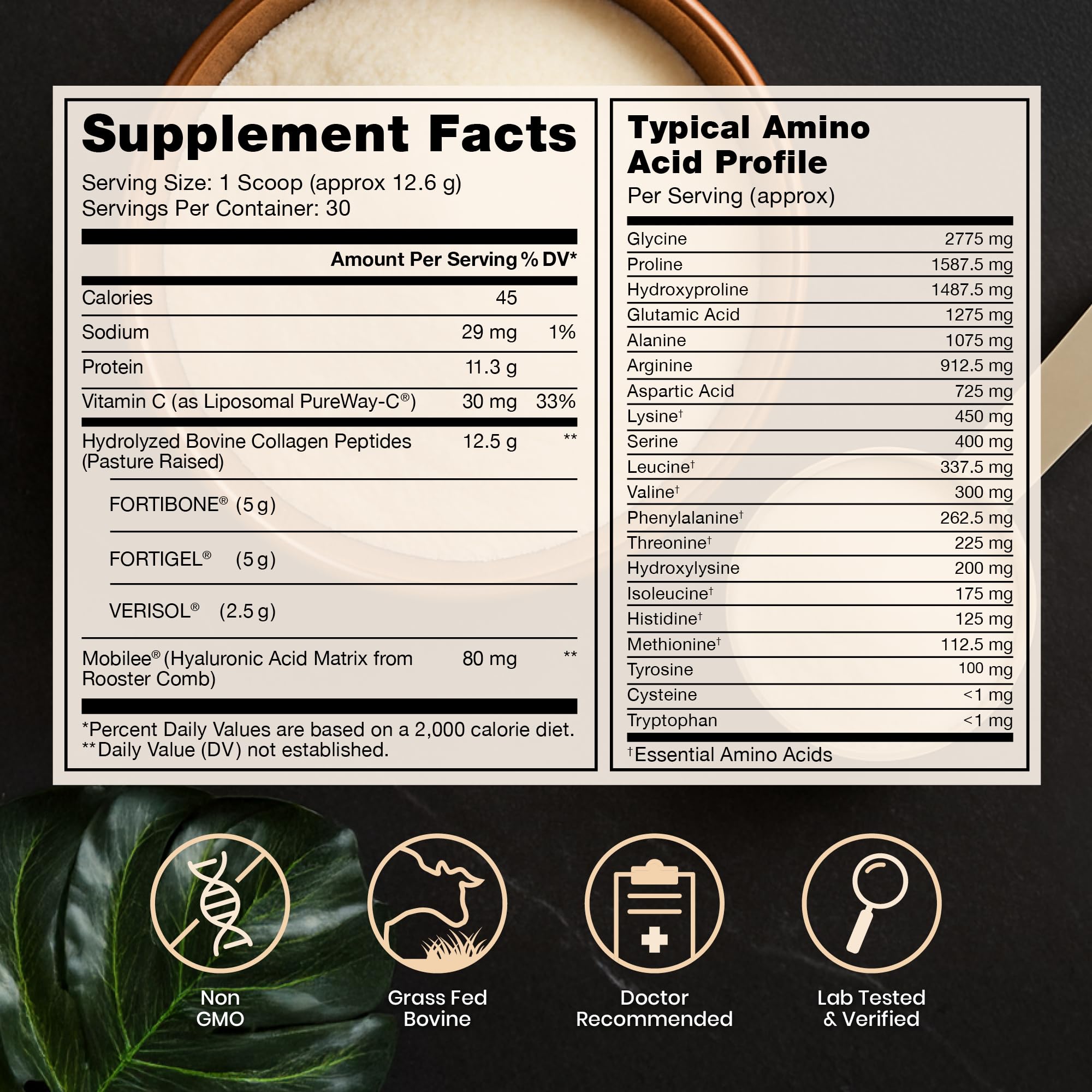 Pure Therapro Rx TriActive Collagen Plus tub back label highlighting ingredients