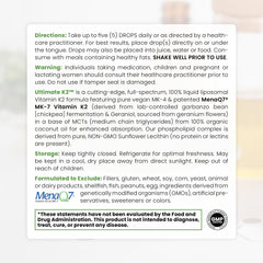 Label close-up of Pure TheraPro Rx Ultimate K2 liposomal drops 600mcg