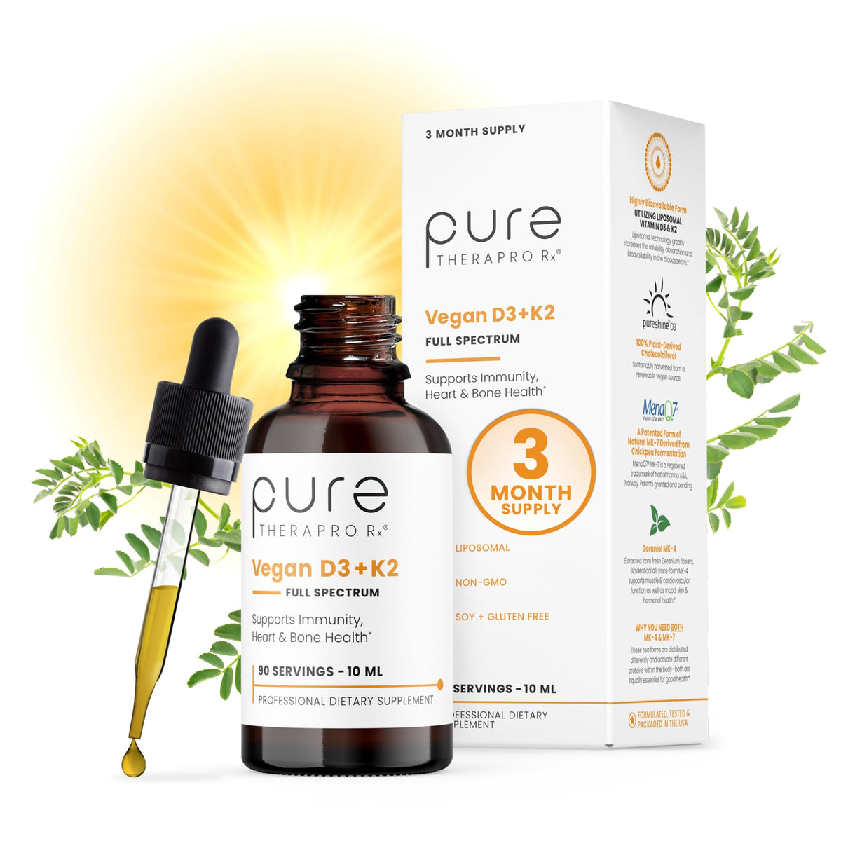 Pure Therapro Rx vegan D3 + K2 liposomal 10ml bottle